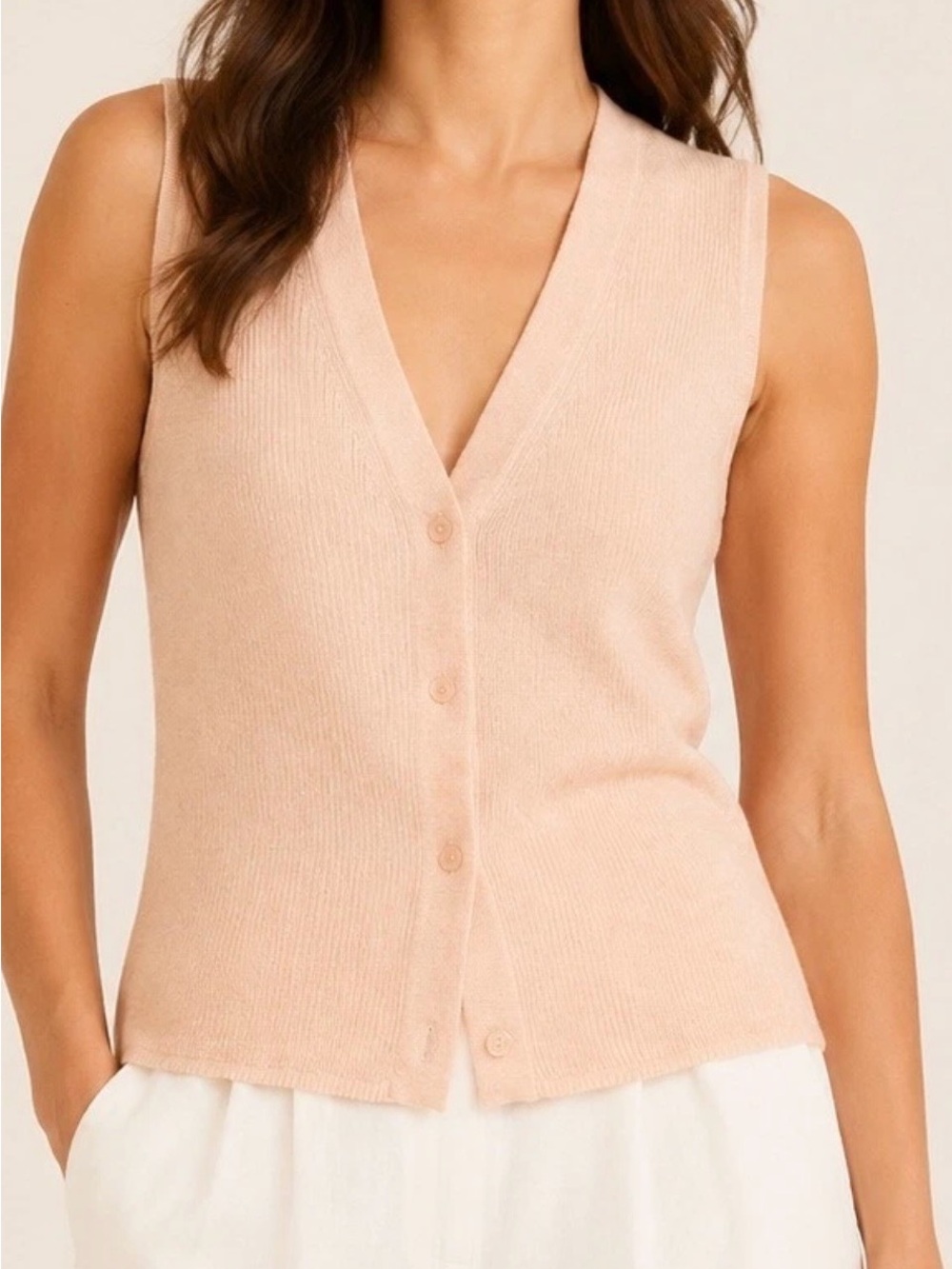 J CREW Cashmere & Silk V Neck Vest Cardigan Women’s Small Ribbed Knit Blush EUC - Picture 2 of 6